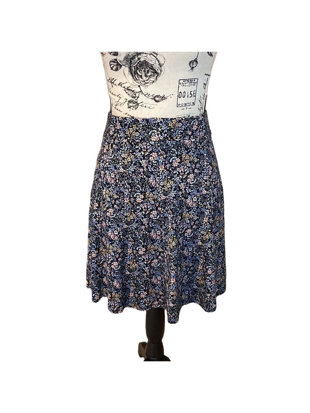 LOFT Circle Skirt Floral Print Blue Size M New